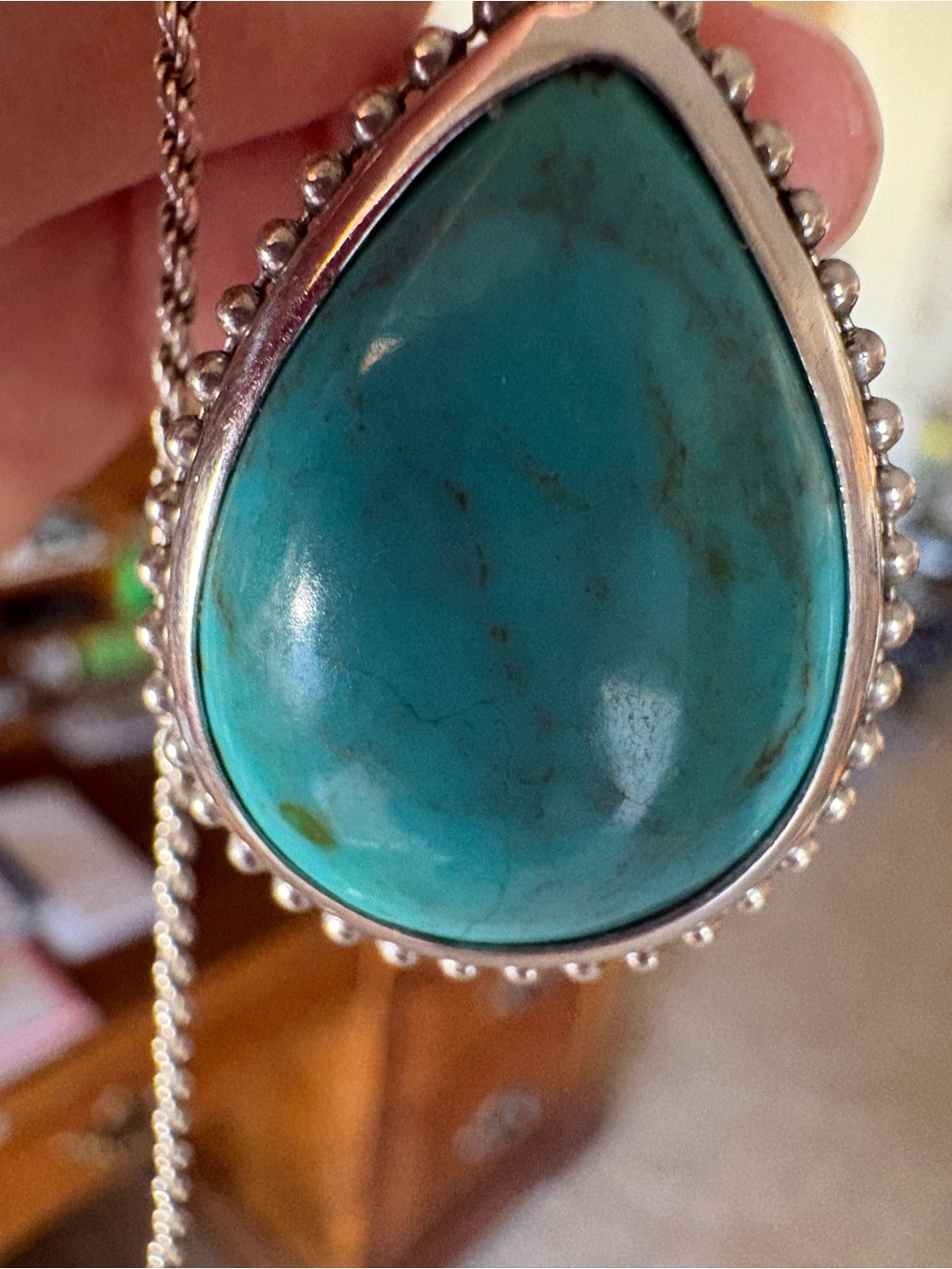Turquoise & Labradorite Reversible Pendant w/chain - Picture 5 of 9